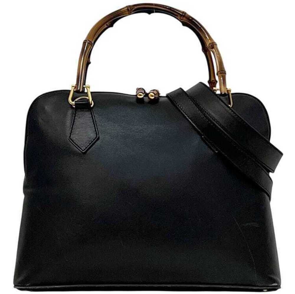 Gucci Bag Leather Bamboo Tote Zipper Handle Handbag Black